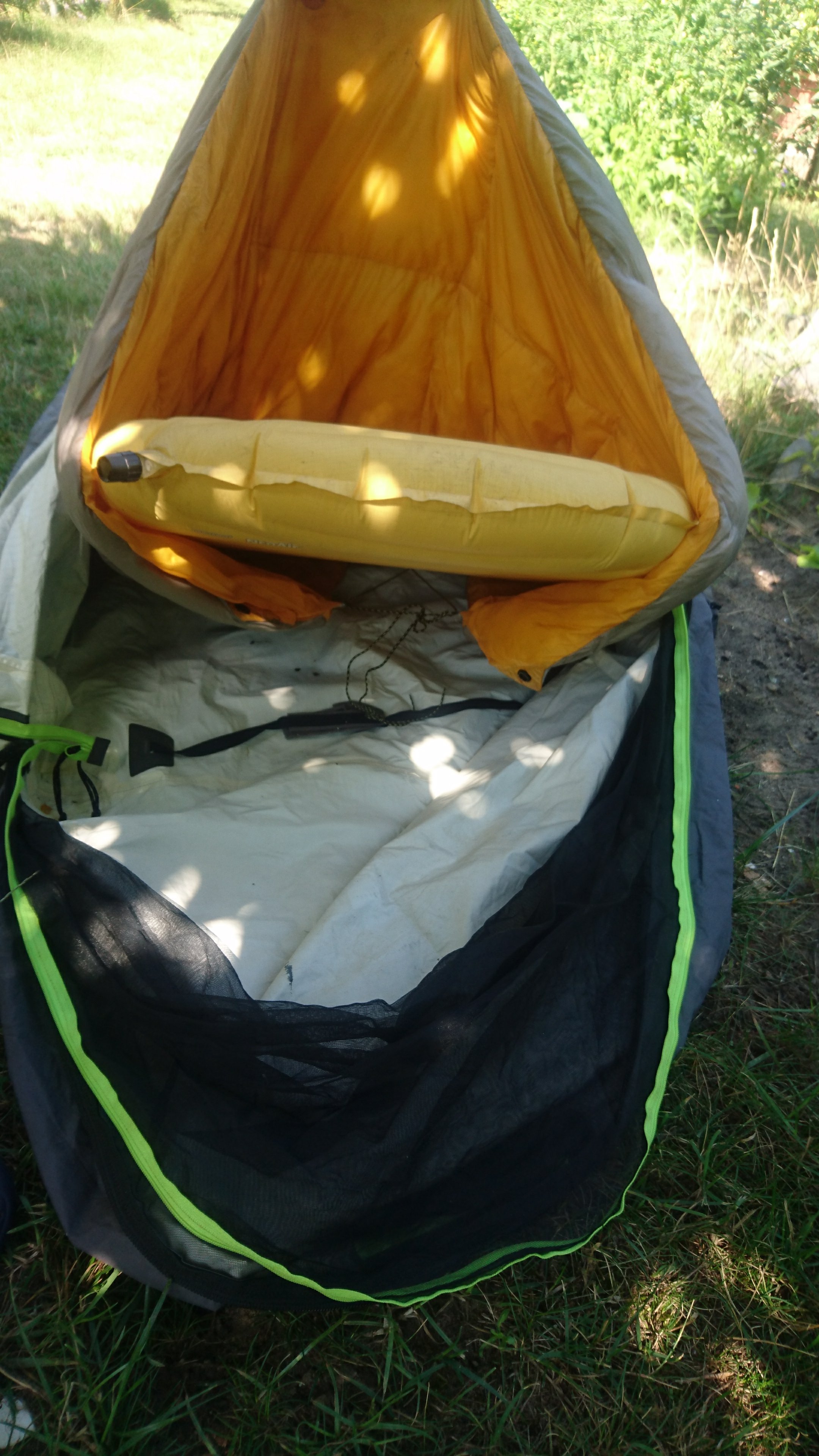 Pad inside bag inside bivy 